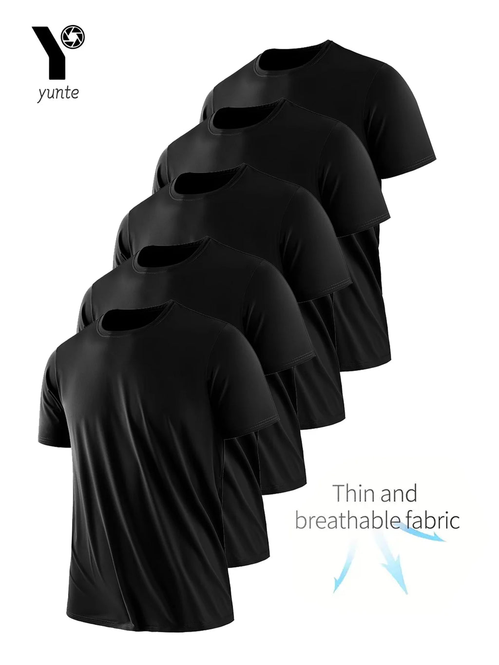 Men's Quick-Dry Round Neck Gym T-Shirt — 5-Pack | Breathable Polyester, XS–XXL