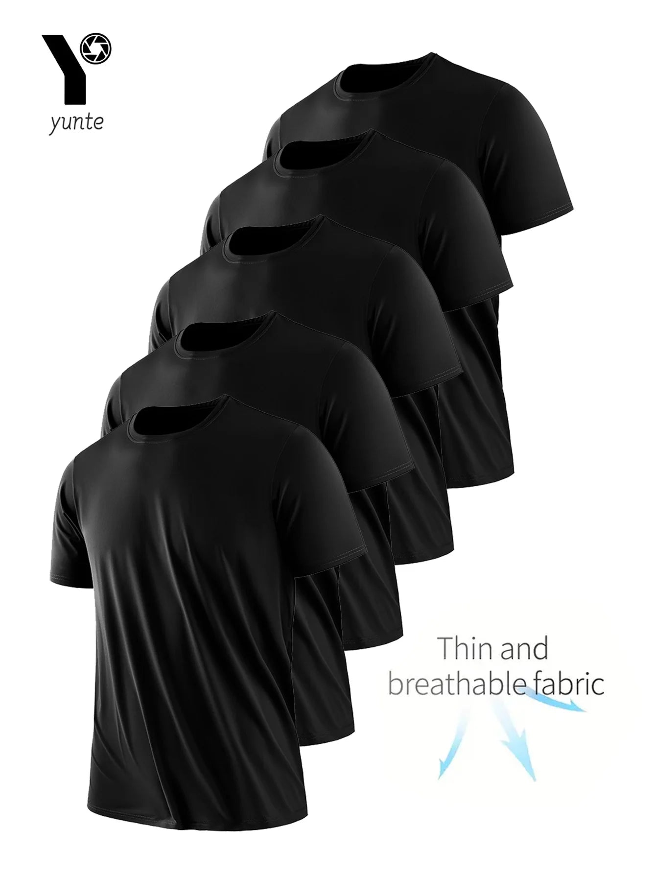 Men's Quick-Dry Round Neck Gym T-Shirt — 5-Pack | Breathable Polyester, XS–XXL