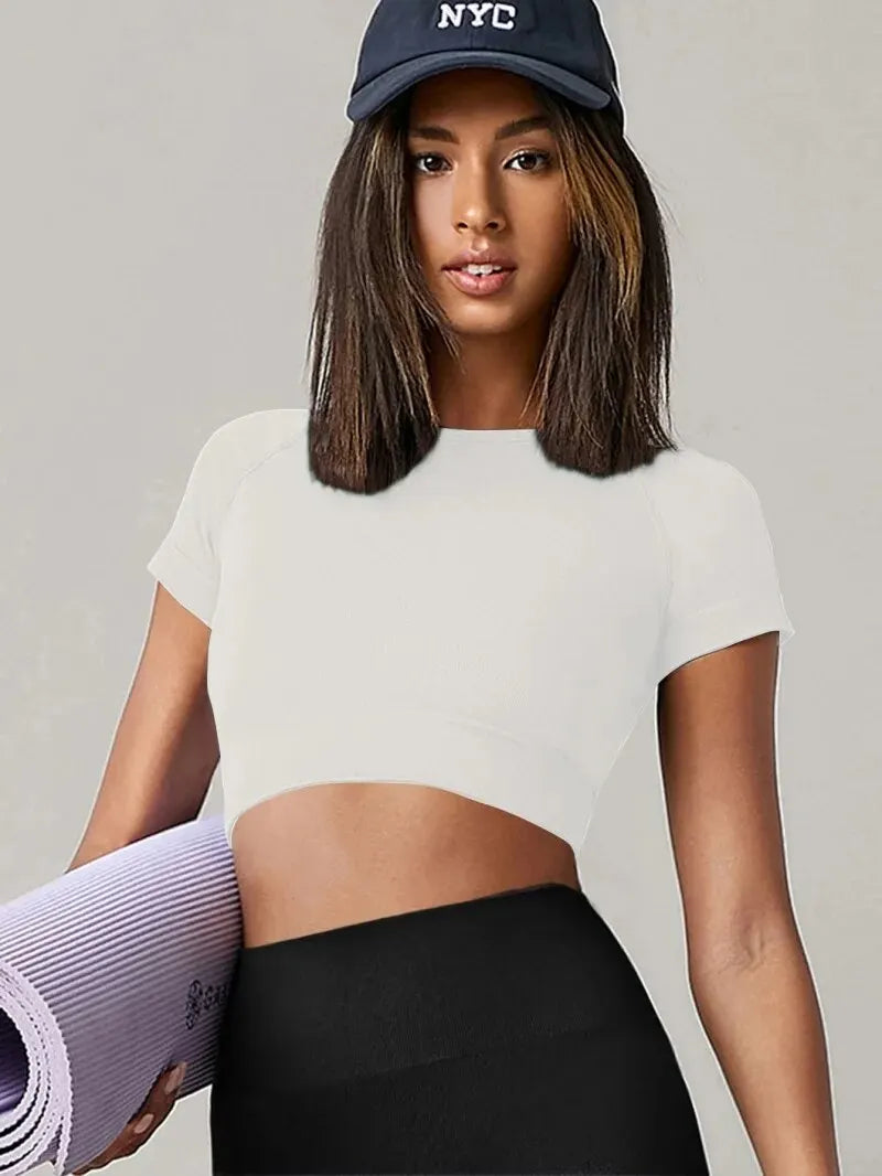Women's Seamless Yoga Top | Quick-Dry Short Sleeve Fitness & Gym Sport Shirt