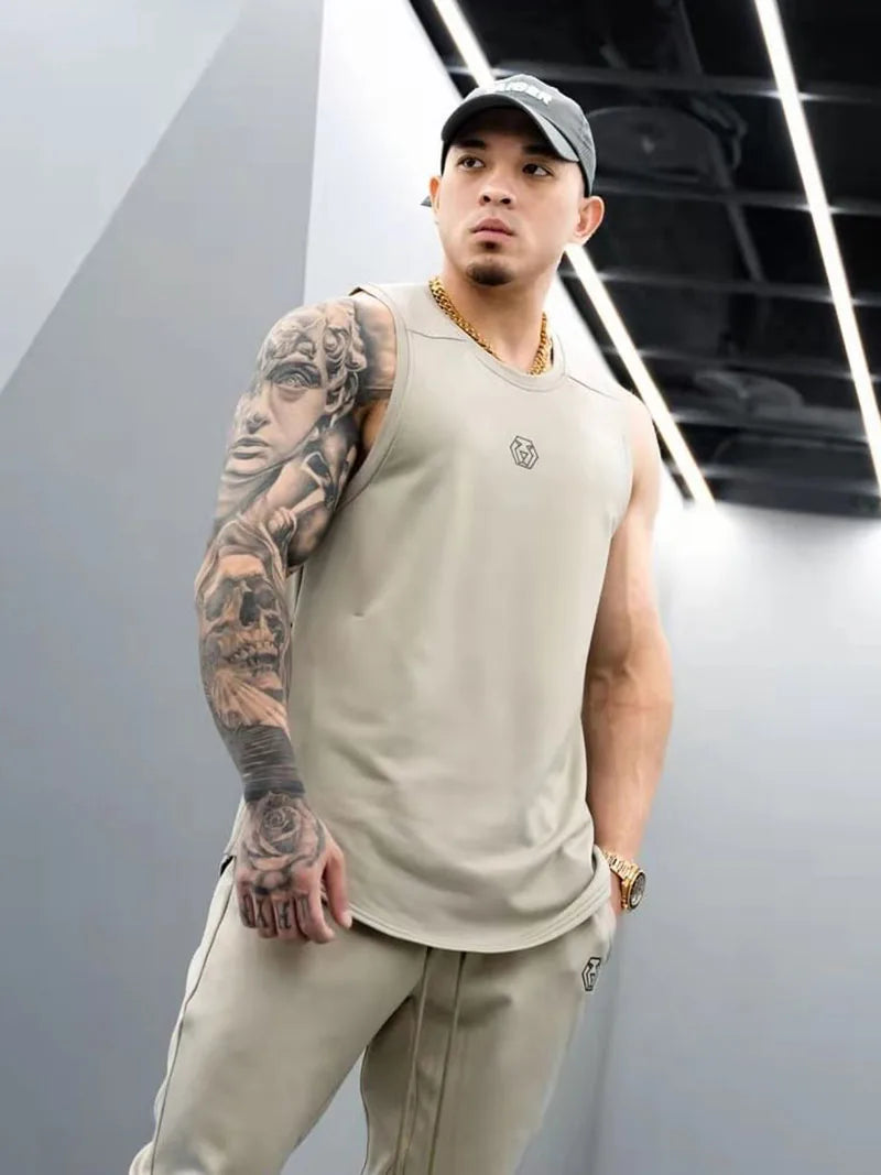 Men's Loose Fit Sleeveless Gym Tank Top — Side Zipper Pocket | Cotton Blend, M–2XL