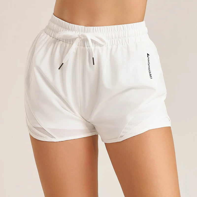 Women's Athletic Shorts — High Waist Drawstring Yoga Running Shorts with Pockets