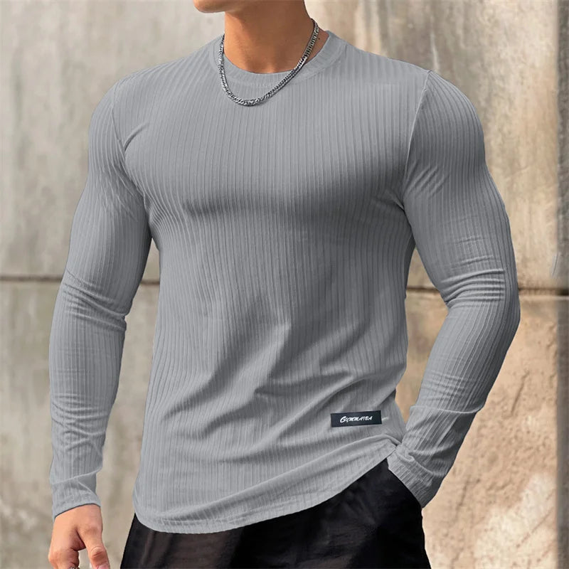 Men's Striped Long Sleeve Sport T-Shirt – Elastic Quick-Dry Training Top
