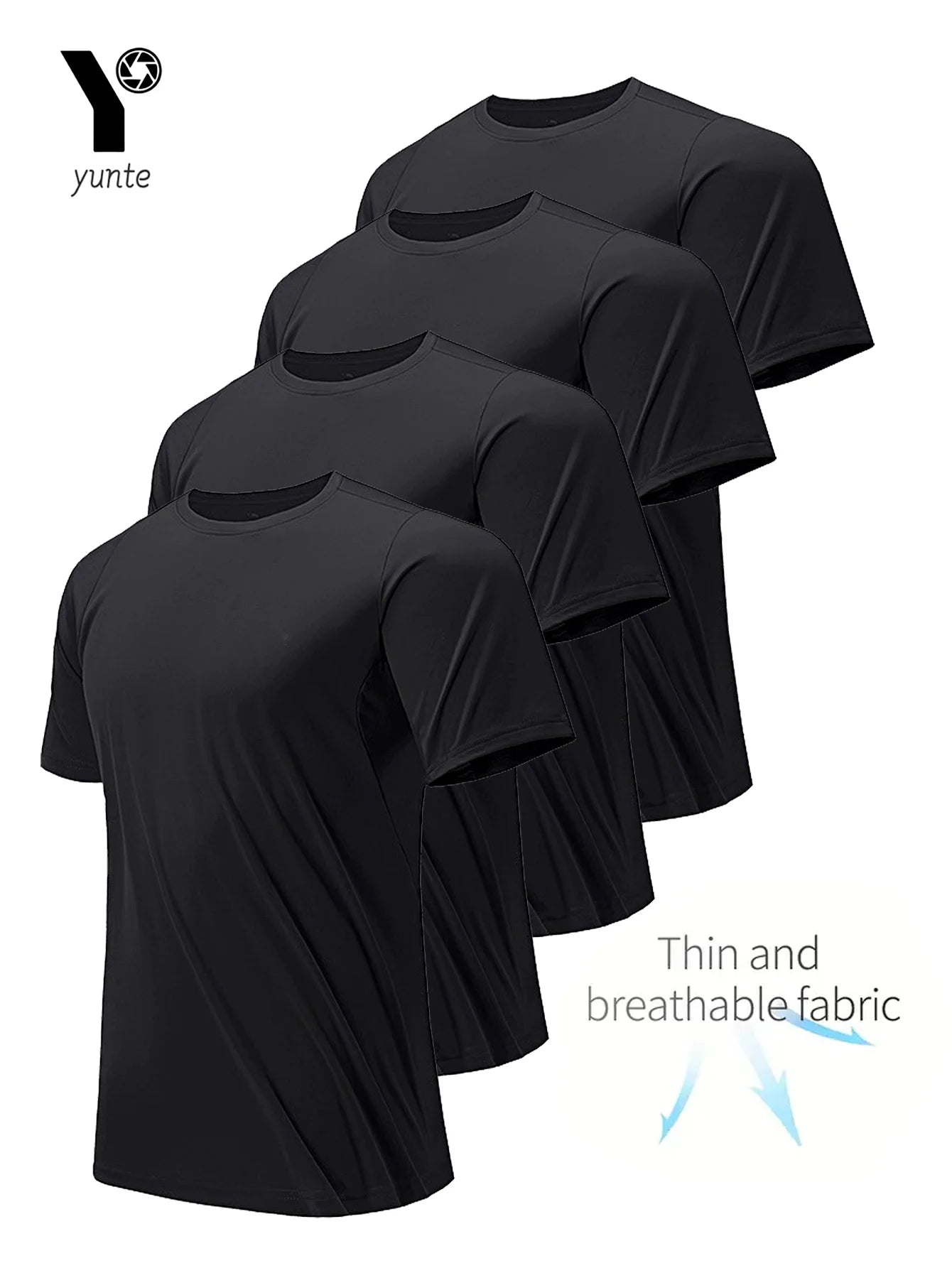 Men's Quick-Dry Round Neck Gym T-Shirt — 4-Pack | Breathable Polyester, XS–XXL