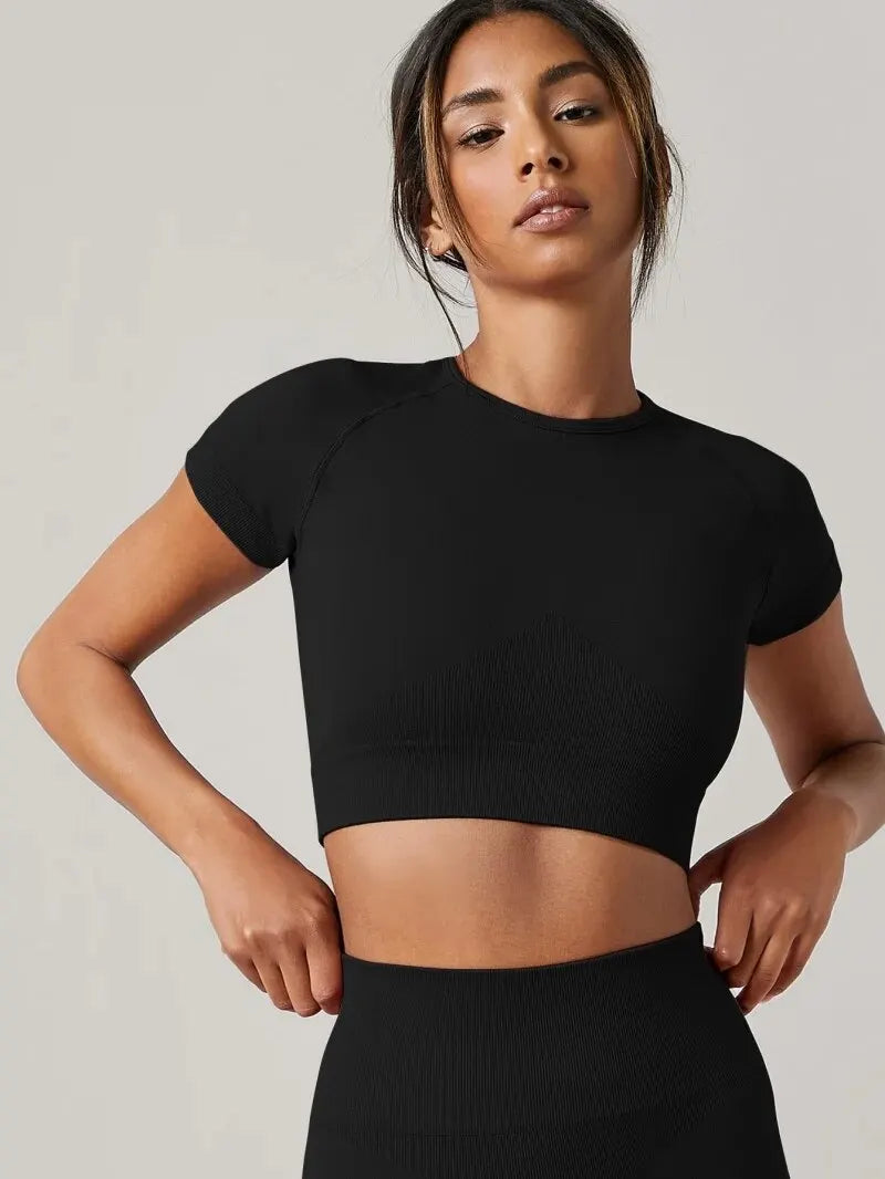 Women's Seamless Yoga Top | Quick-Dry Short Sleeve Fitness & Gym Sport Shirt