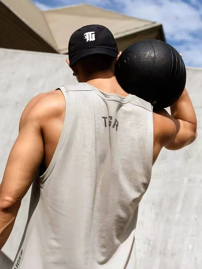 Men's Loose Fit Sleeveless Gym Tank Top — Side Zipper Pocket | Cotton Blend, M–2XL