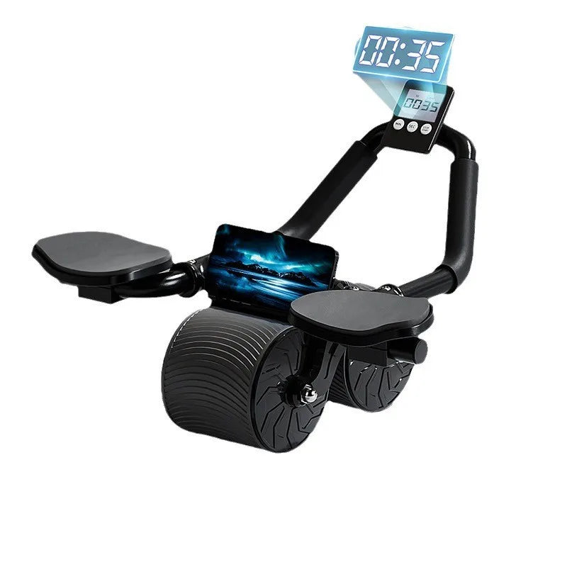 Fit Nation Pro Ab Roller Wheel with Elbow Support & Knee Pads — Digital Timer, Auto-Rebound, Phone Holder