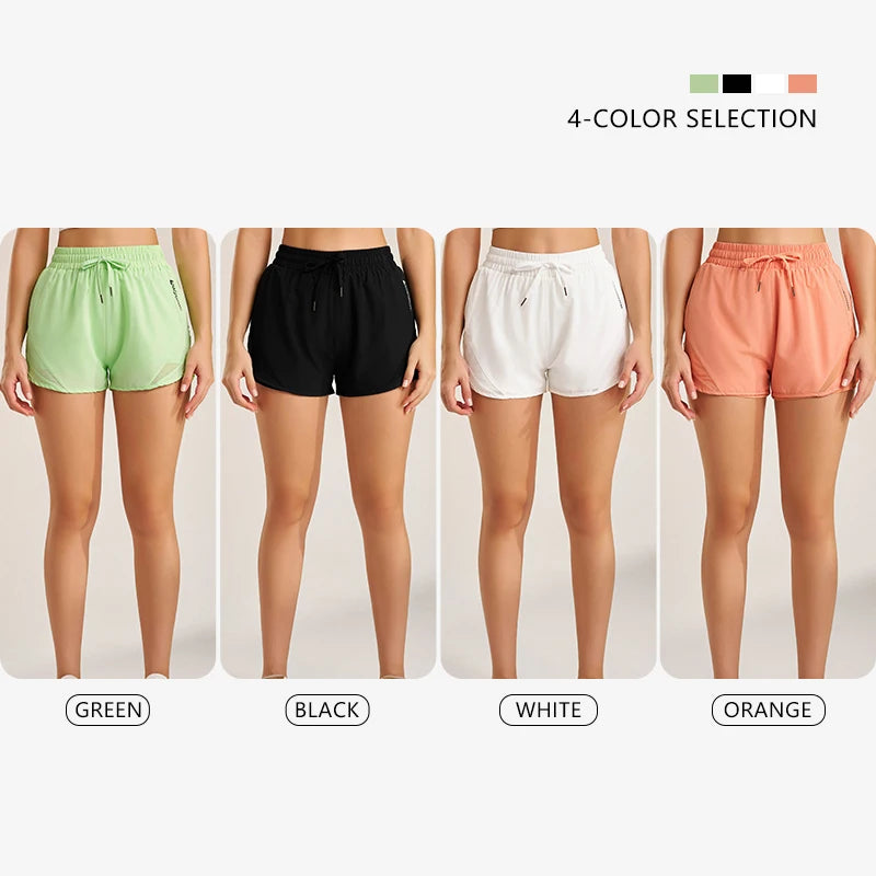Women's Athletic Shorts — High Waist Drawstring Yoga Running Shorts with Pockets