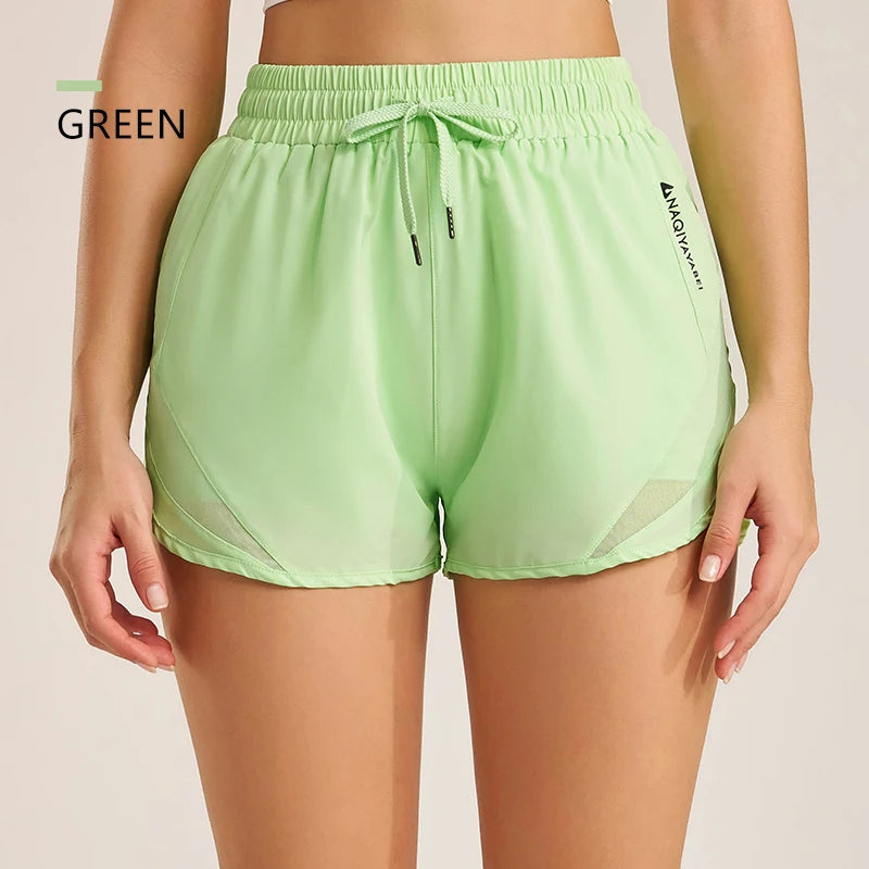 Women's Athletic Shorts — High Waist Drawstring Yoga Running Shorts with Pockets