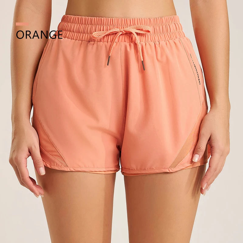 Women's Athletic Shorts — High Waist Drawstring Yoga Running Shorts with Pockets
