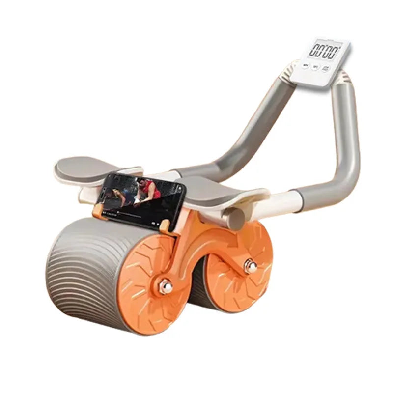 Fit Nation Pro Ab Roller Wheel with Elbow Support & Knee Pads — Digital Timer, Auto-Rebound, Phone Holder