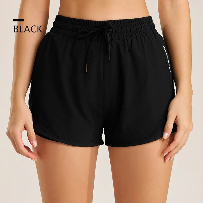 Women's Athletic Shorts — High Waist Drawstring Yoga Running Shorts with Pockets