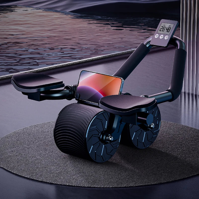 Fit Nation Pro Ab Roller Wheel with Elbow Support & Knee Pads — Digital Timer, Auto-Rebound, Phone Holder