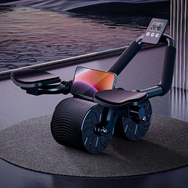 Fit Nation Pro Ab Roller Wheel with Elbow Support & Knee Pads — Digital Timer, Auto-Rebound, Phone Holder