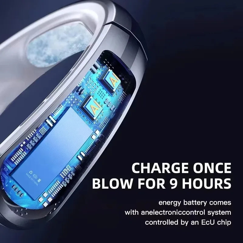 Portable Bladeless Neck Fan — 8000mAh, 100 Speed Settings, LED Display, USB Rechargeable