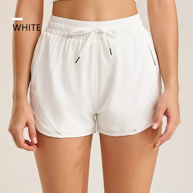Women's Athletic Shorts — High Waist Drawstring Yoga Running Shorts with Pockets