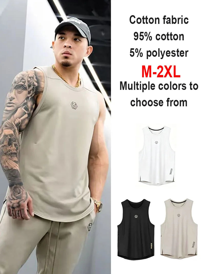 Men's Loose Fit Sleeveless Gym Tank Top — Side Zipper Pocket | Cotton Blend, M–2XL