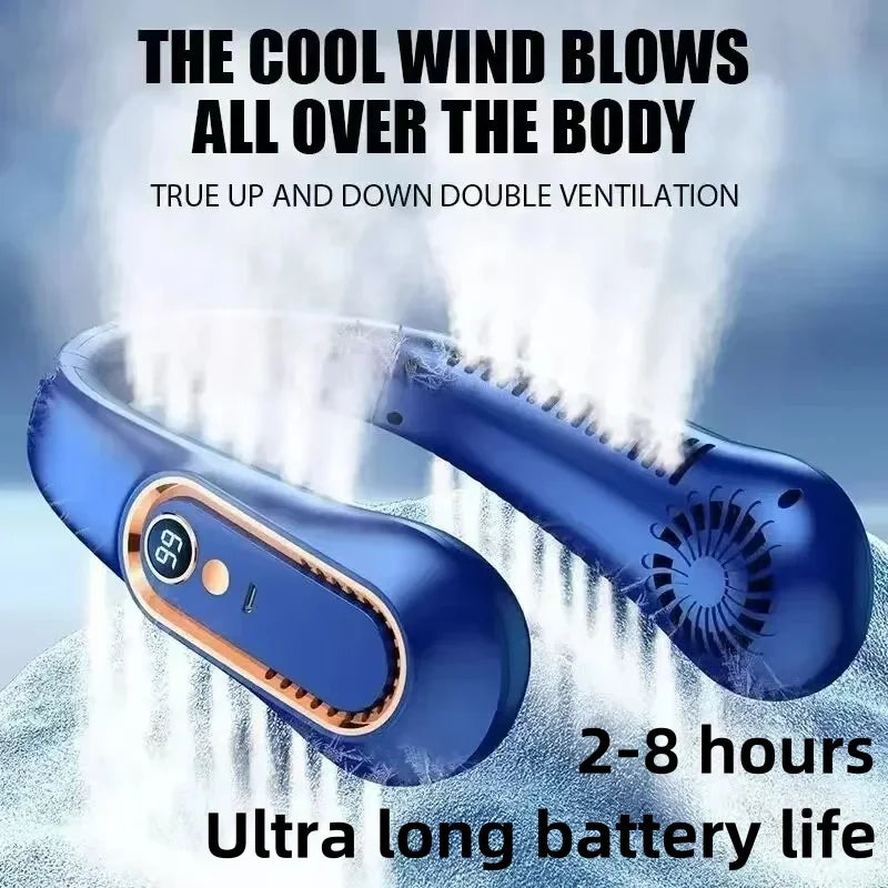 Portable Bladeless Neck Fan — 8000mAh, 100 Speed Settings, LED Display, USB Rechargeable