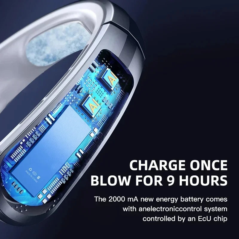 Portable Bladeless Neck Fan — 8000mAh, 100 Speed Settings, LED Display, USB Rechargeable