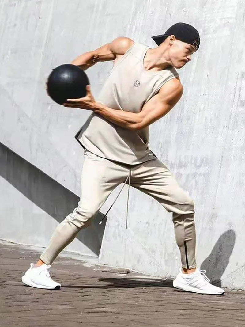 Men's Loose Fit Sleeveless Gym Tank Top — Side Zipper Pocket | Cotton Blend, M–2XL