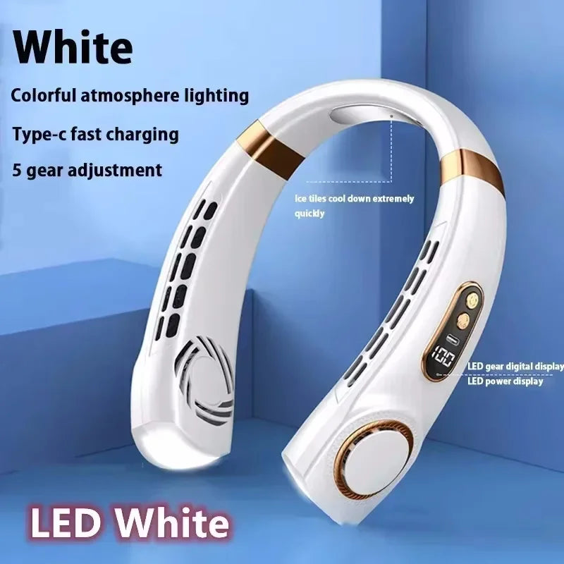 Portable Bladeless Neck Fan — 8000mAh, 100 Speed Settings, LED Display, USB Rechargeable