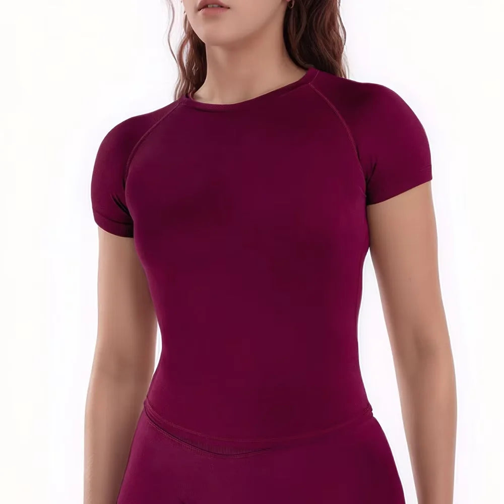 Women's Quick-Dry Sport Short Sleeve Gym Top — Seamless Breathable Yoga & Fitness Tee | XS–XL